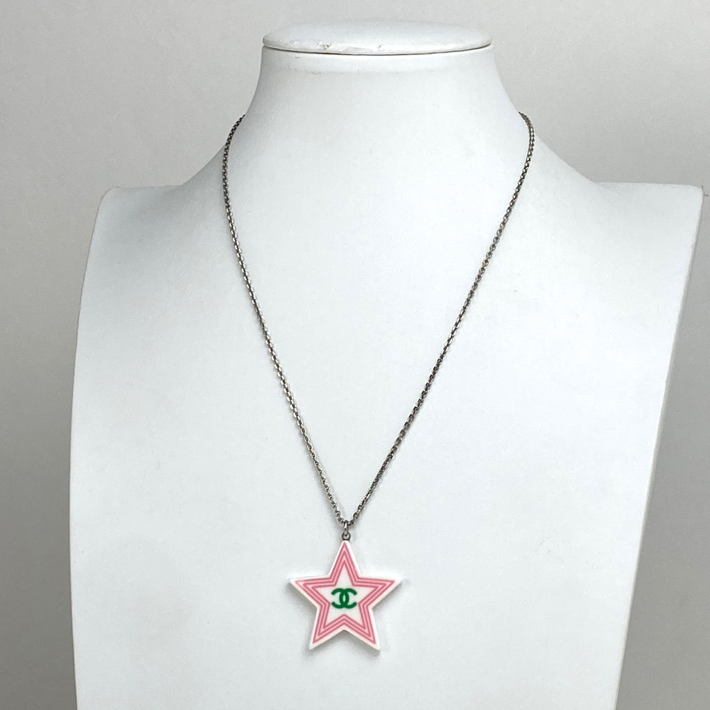 シャネル ココマーク スター ネックレス プラスチック ネックレス シルバーメッキ ホワイト ピンク レディース 【中古】bracc