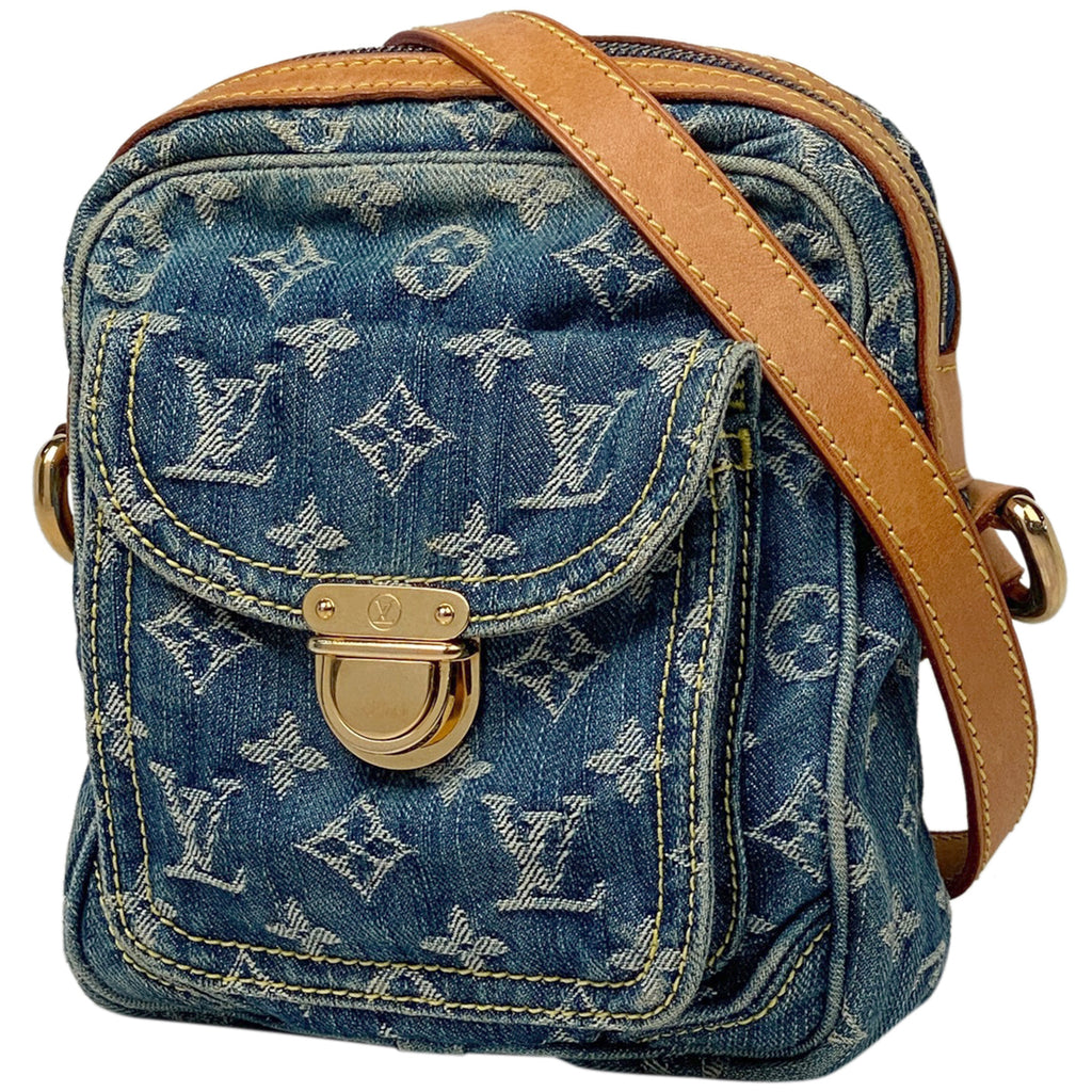 ルイ ヴィトン LOUIS めんどくさけれ VUITTON モノグラム デニム フラット ショッパー トート バッグ ブルー M95018 ゴールド  金具