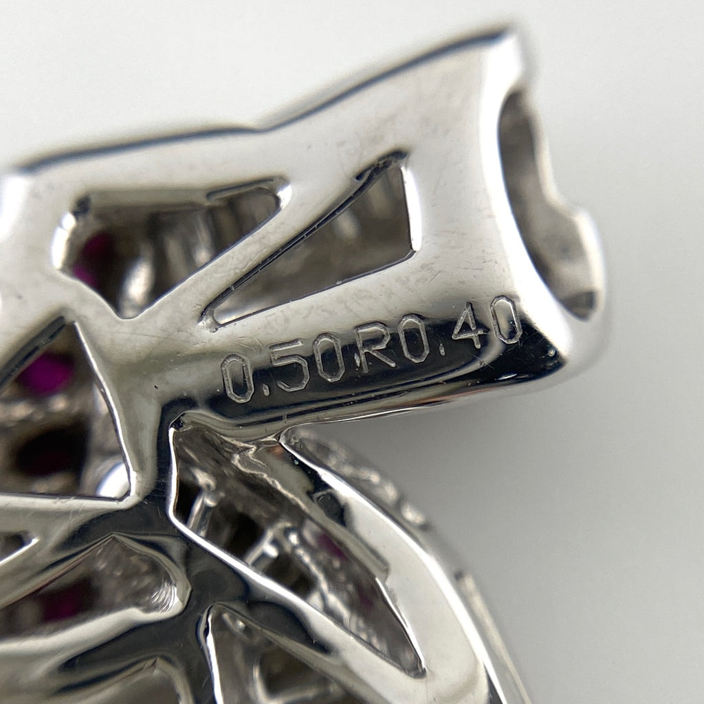 リボンモチーフ ペンダントトップ WG ホワイトゴールド ルビー メレダイヤ ペンダントトップ K18 WG ルビー レディース 【中古】nbjwl