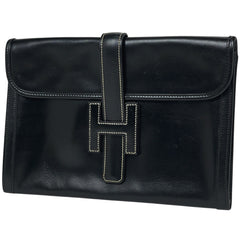 エルメス ジジェ PM Hロゴ クラッチバッグ ボックスカーフ ブラック 〇P レディース 【中古】