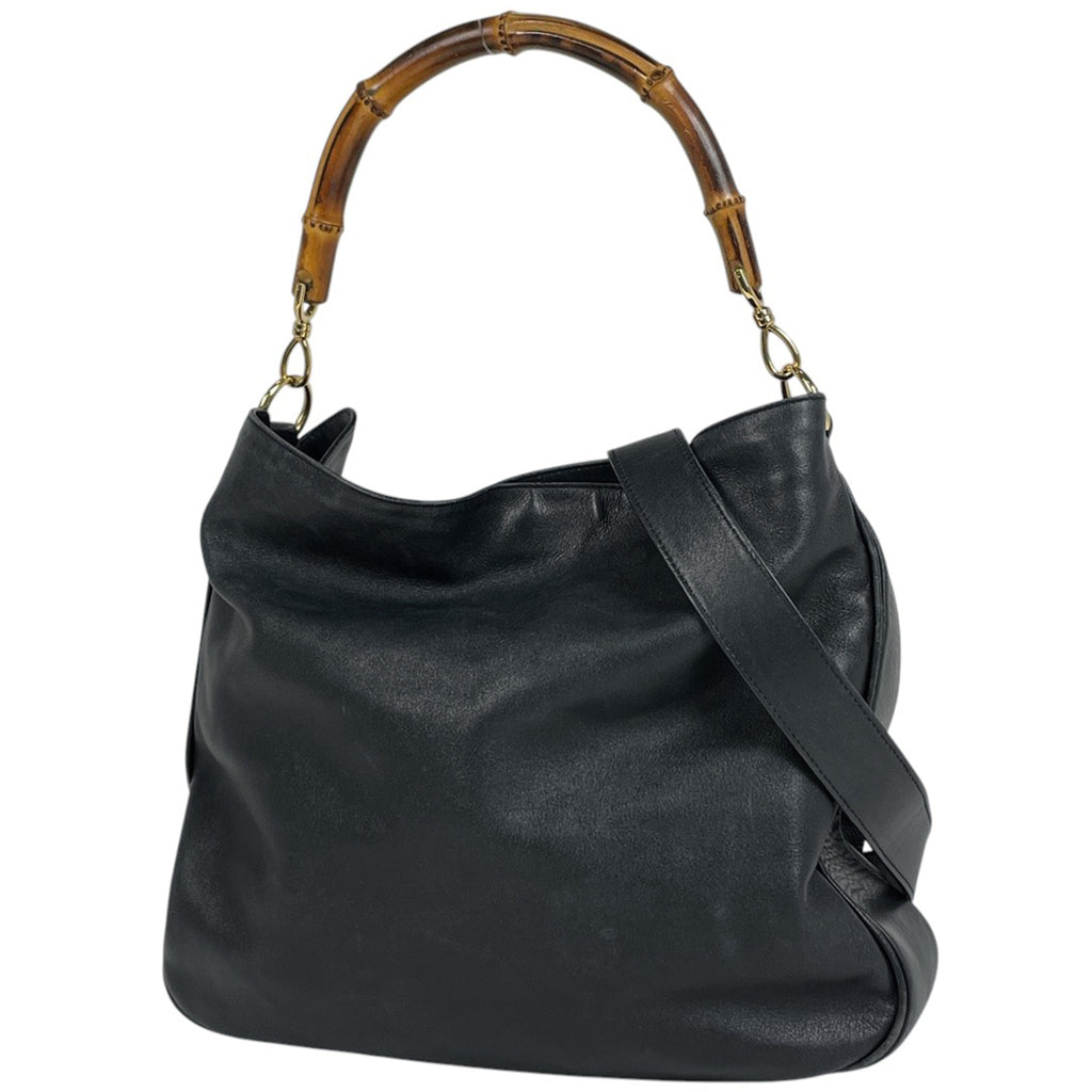 グッチ バンブー ショルダーバッグ 2WAY オールドグッチ ショルダーバッグ レザー ネイビー 0011577 レディース 【中古】brbag