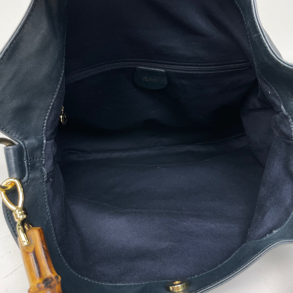 グッチ バンブー ショルダーバッグ 2WAY オールドグッチ ショルダーバッグ レザー ネイビー 0011577 レディース 【中古】brbag