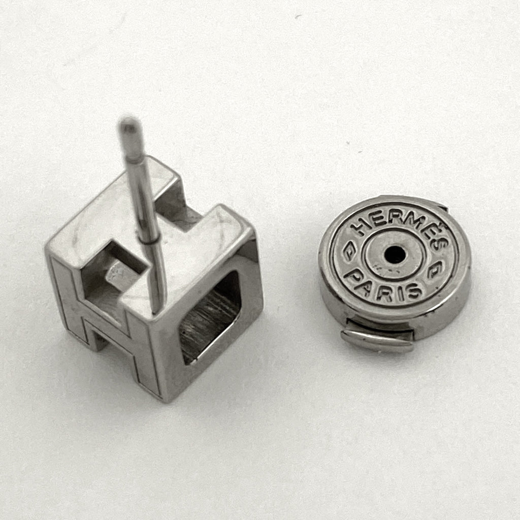 エルメス カージュドアッシュ Hキューブ ピアス Hロゴ ピアス メタル ホワイト シルバー レディース 【中古】bracc