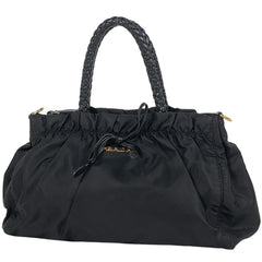 プラダ ロゴ ハンドバッグ 2WAY ショルダーバッグ ギャザー ハンドバッグ ナイロン ネロ(ブラック) レディース 【中古】