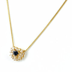 サファイア デザインネックレス YG イエローゴールド ペンダント メレダイヤ ネックレス K18 750 サファイア レディース 【中古】nbjwl