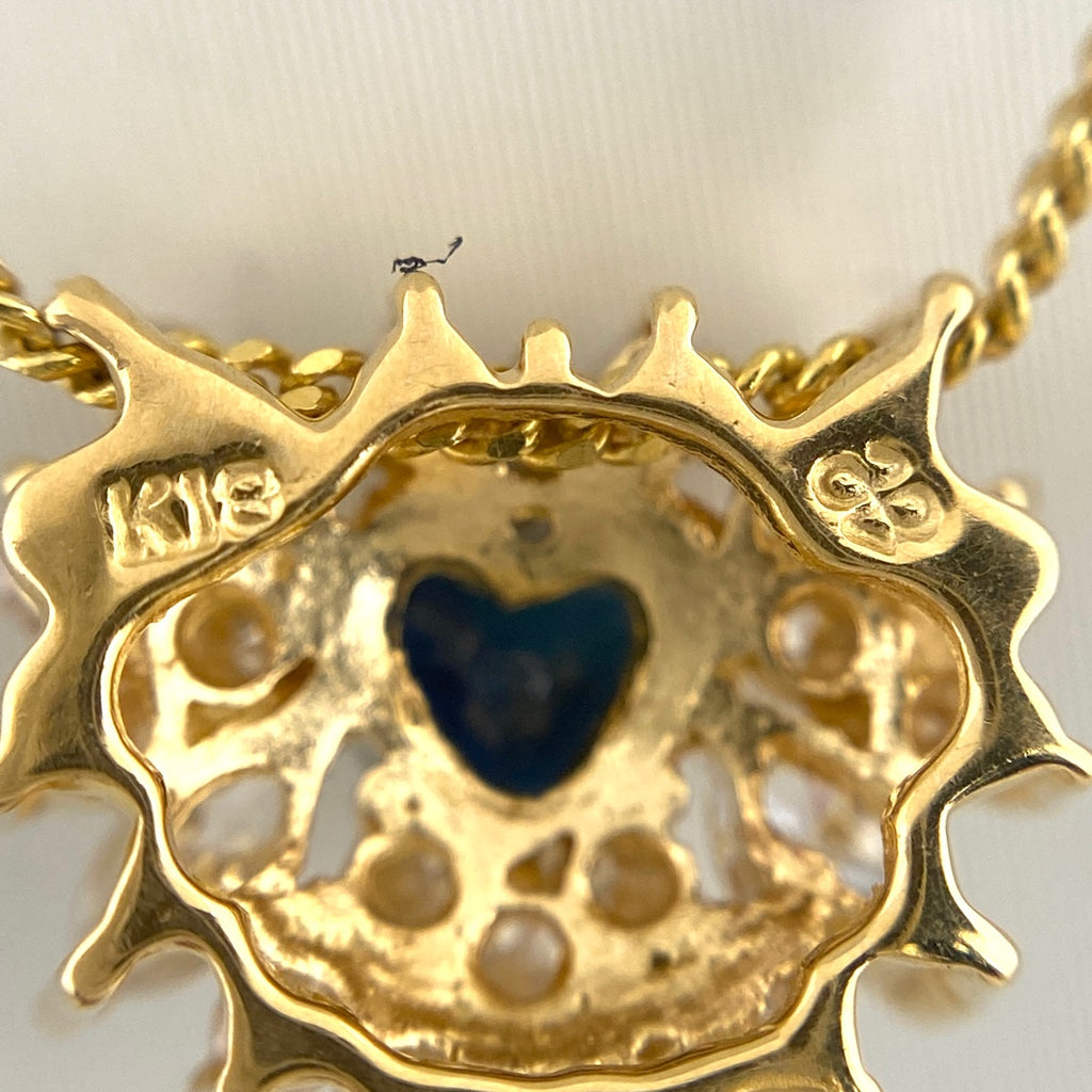 サファイア デザインネックレス YG イエローゴールド ペンダント メレダイヤ ネックレス K18 750 サファイア レディース 【中古】nbjwl