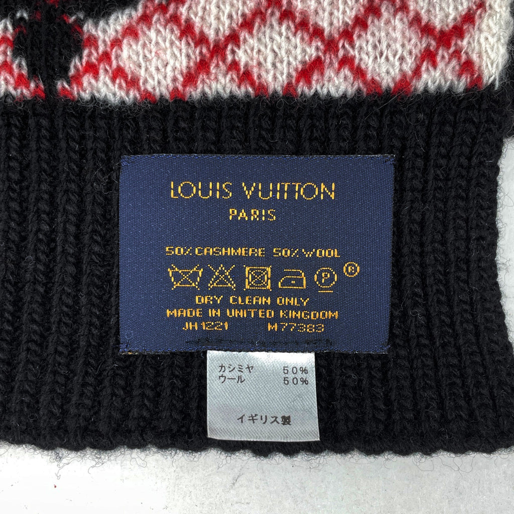 ルイ・ヴィトン エシャルプ ドゥーブル LV モノグラム マフラー カシミヤ ウール ブラック レッド レディース 【中古】 ラッピング可