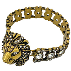 グッチ ライオンヘッド ラインストーン ブレスレット 腕輪 ブレスレット GP ゴールド レディース 【中古】bracc