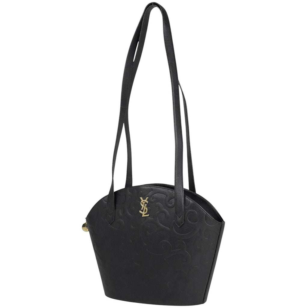 イヴ・サンローラン ロゴ トートバッグ 肩掛け ショルダーバッグ YSL トートバッグ レザー ブラック レディース 【中古】brbag