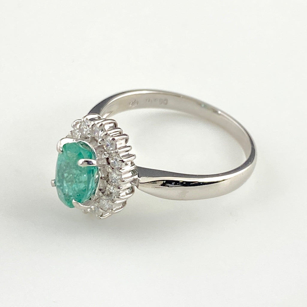 エメラルド デザインリング プラチナ 指輪 メレダイヤ リング 11号 Pt900 エメラルド ダイヤモンド レディース 【中古】nbjwl