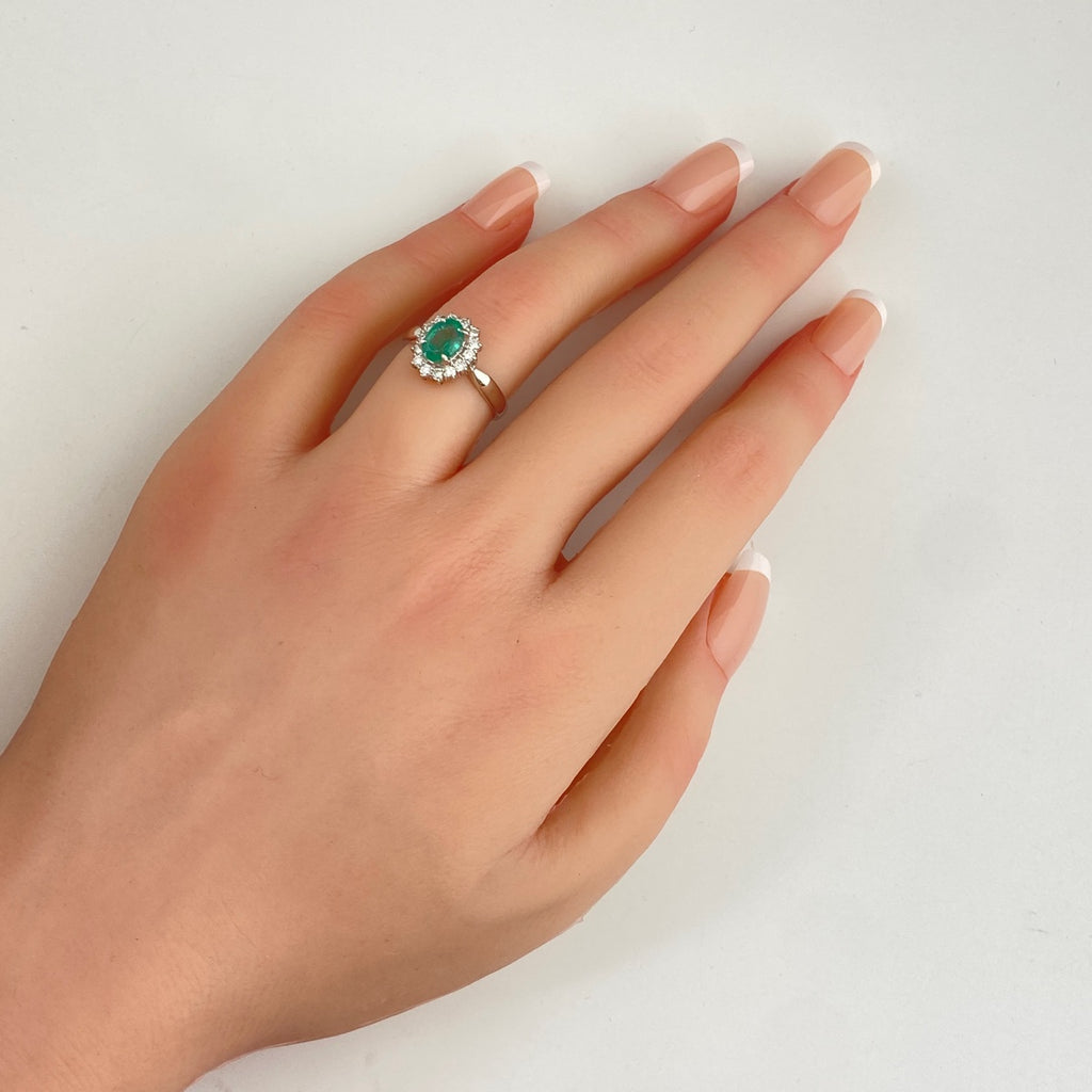 エメラルド デザインリング プラチナ 指輪 メレダイヤ リング 11号 Pt900 エメラルド ダイヤモンド レディース 【中古】nbjwl