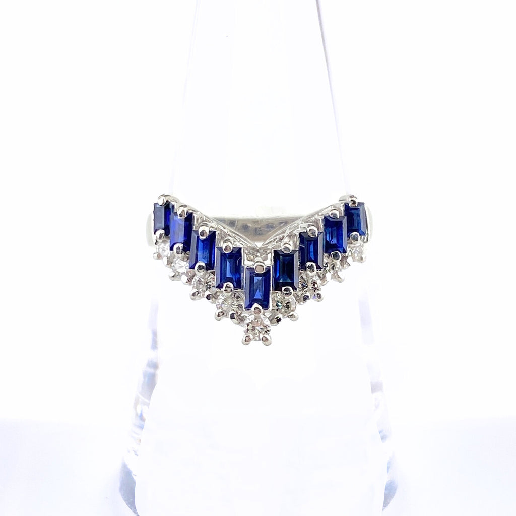 サファイア デザインリング プラチナ 指輪 メレダイヤ リング 16号 Pt900 サファイア ダイヤモンド レディース 【中古】nbjwl