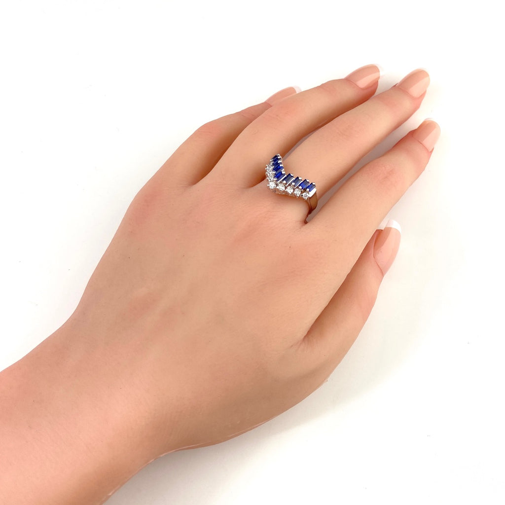 サファイア デザインリング プラチナ 指輪 メレダイヤ リング 16号 Pt900 サファイア ダイヤモンド レディース 【中古】nbjwl