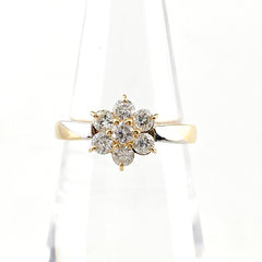 フラワーモチーフ デザインリング YG イエローゴールド プラチナ 指輪 メレダイヤ 花 リング 9.5号 K18 Pt900 ダイヤモンド レディース 【中古】nbjwl