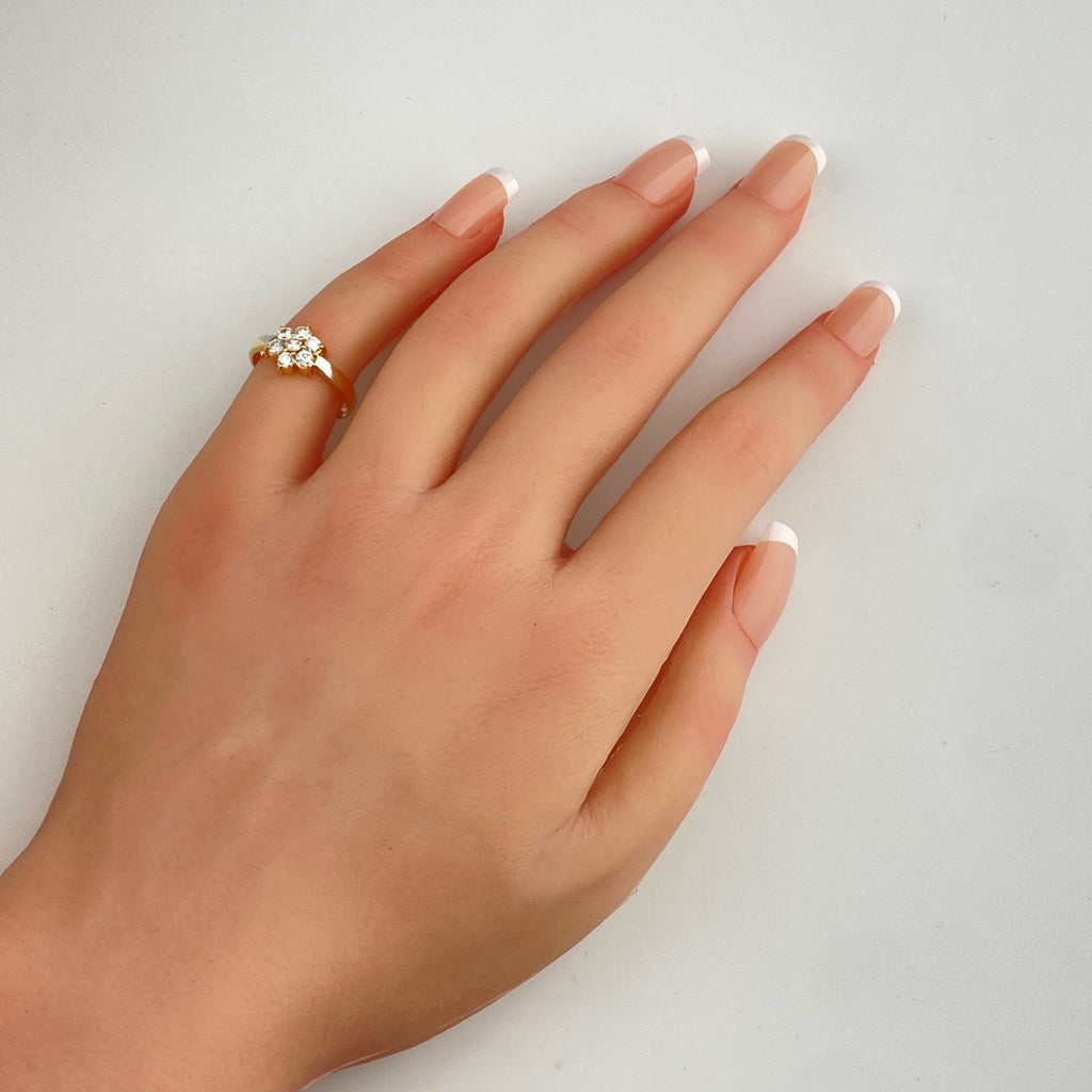 フラワーモチーフ デザインリング YG イエローゴールド プラチナ 指輪 メレダイヤ 花 リング 9.5号 K18 Pt900 ダイヤモンド レディース 【中古】nbjwl