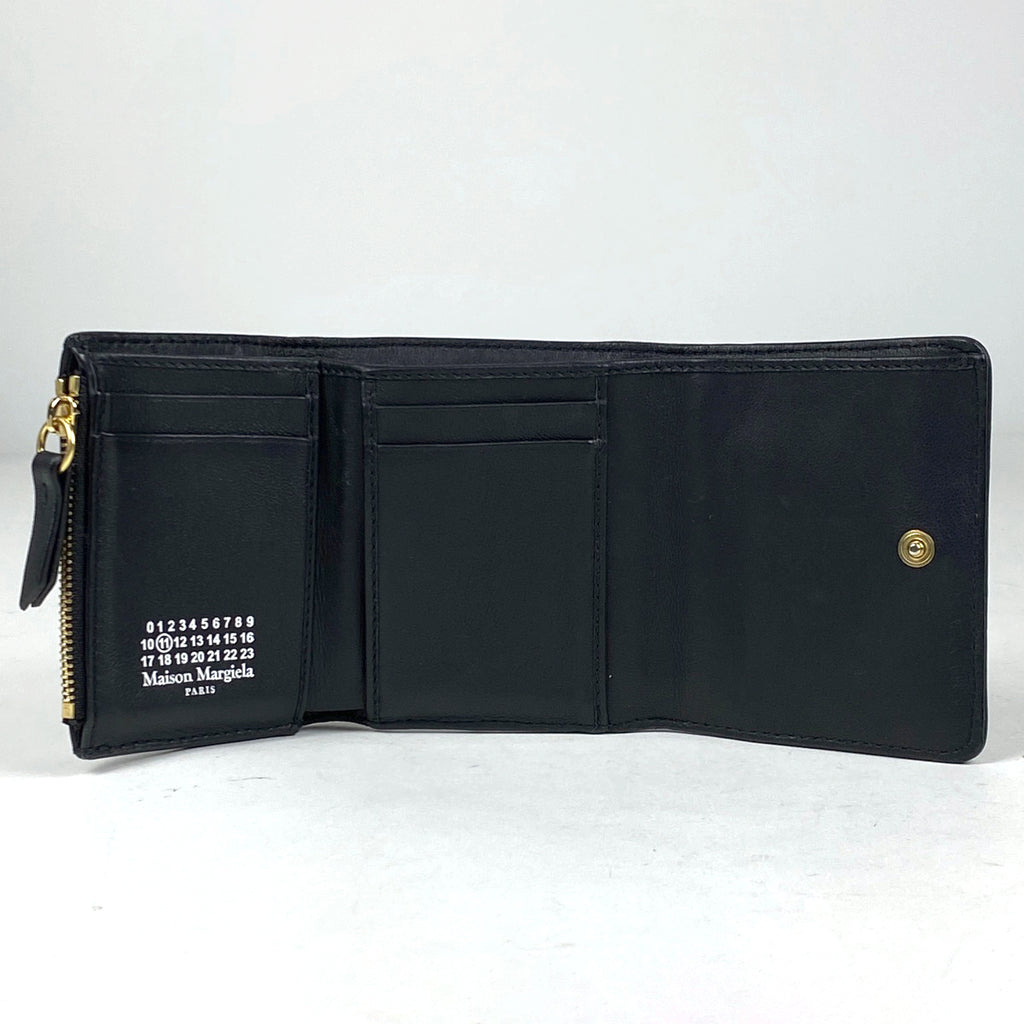 メゾン マルジェラ グラスラム ウォレット 三つ折り財布 レザー ブラック レディース 【中古】 brbag