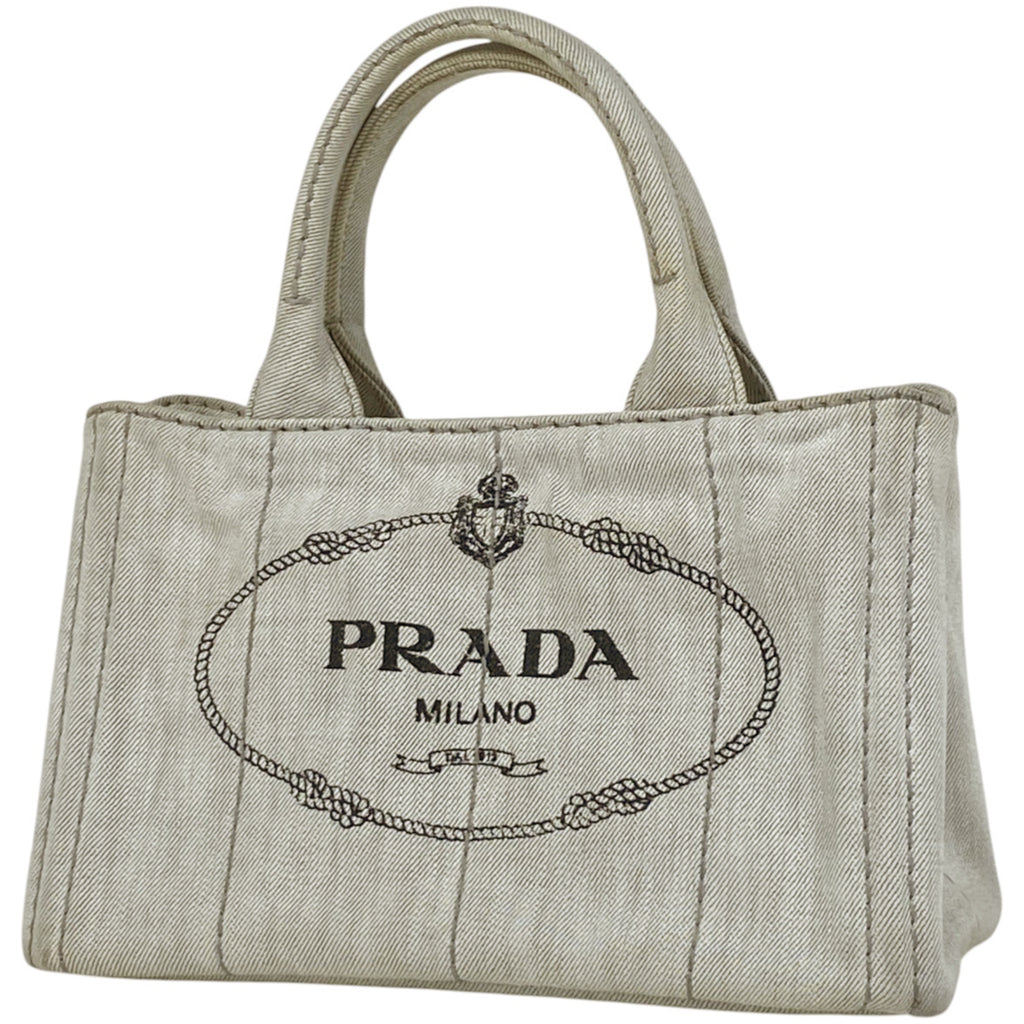 プラダ カナパ トート ハンドバッグ トートバッグ デニム ホワイト レディース 【中古】brbag