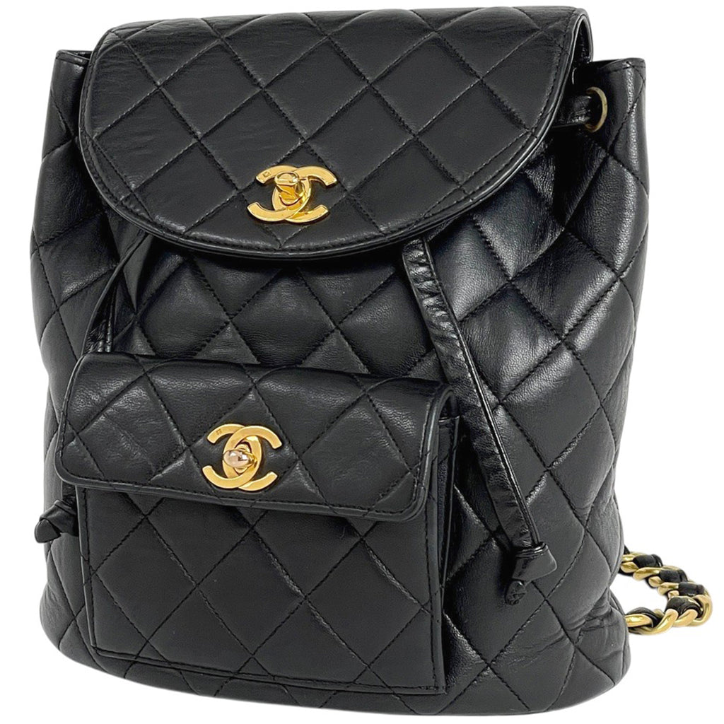 シャネル ココマーク チェーン リュックサック マトラッセ バックパック デイパック リュック レザー ブラック レディース 【中古】brbag