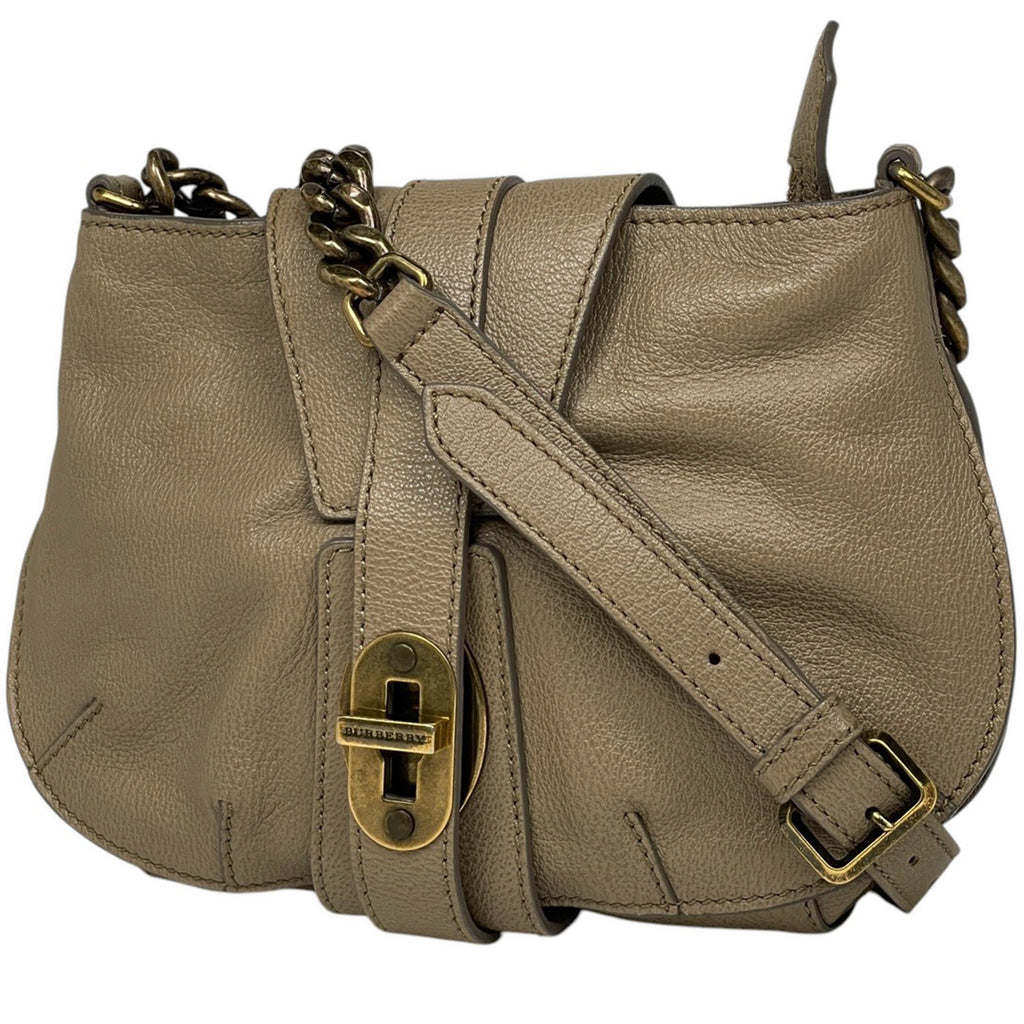 バーバリー ロゴ チェーン ショルダーバッグ ターンロック ショルダーバッグ レザー ベージュ レディース 【中古】 brbag