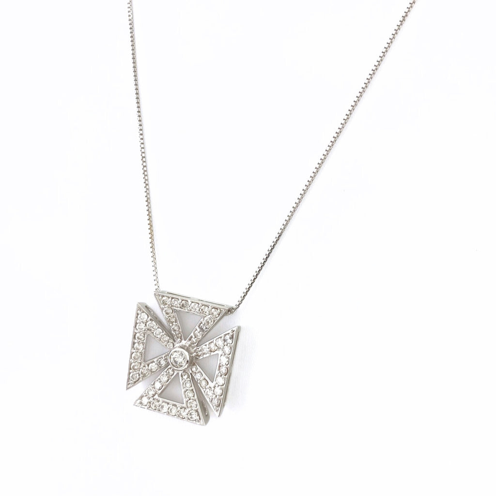 メレダイヤ デザインネックレス WG ホワイトゴールド ペンダント ネックレス K18 WG ダイヤモンド レディース 【中古】nbjwl