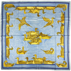 エルメス カレ 90 Mare aux Canards アヒルの池 スカーフ シルク ライトブルー レディース 【中古】 brbag