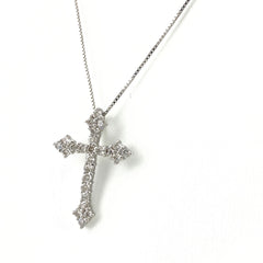 クロスモチーフ デザインネックレス プラチナ ペンダント メレダイヤ 十字架 ネックレス Pt900 Pt850 ダイヤモンド レディース 【中古】nbjwl