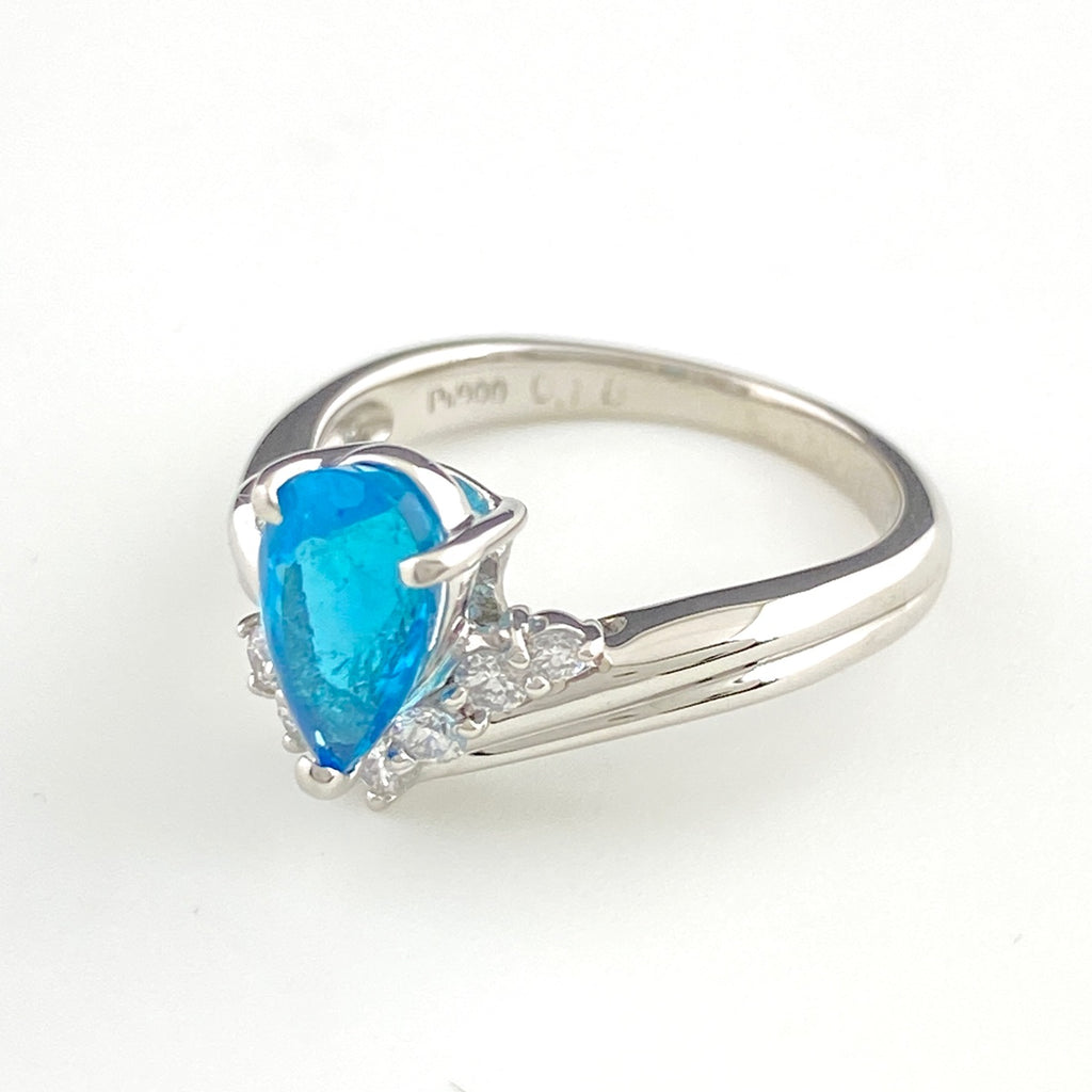 GIA パライバトルマリン リング プラチナ 指輪 メレダイヤ リング 9.5号 Pt900 ダイヤモンド レディース 【中古】nbjwl