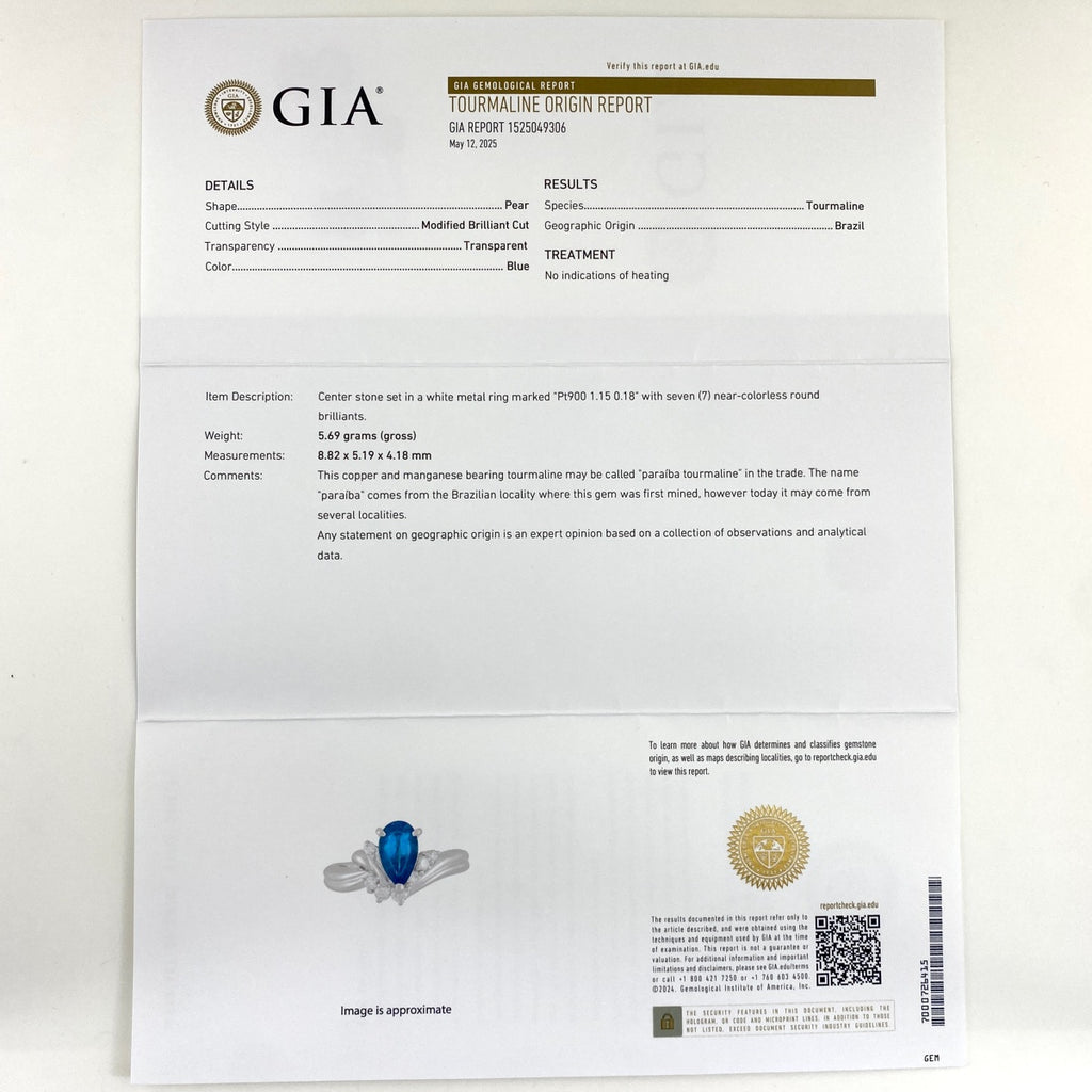 GIA パライバトルマリン リング プラチナ 指輪 メレダイヤ リング 9.5号 Pt900 ダイヤモンド レディース 【中古】nbjwl