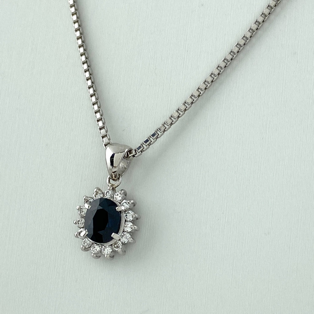 【在庫一掃】 サファイア デザインネックレス プラチナ ペンダント メレダイヤ ネックレス Pt900 Pt850 サファイア レディース 【中古】 nbjwl