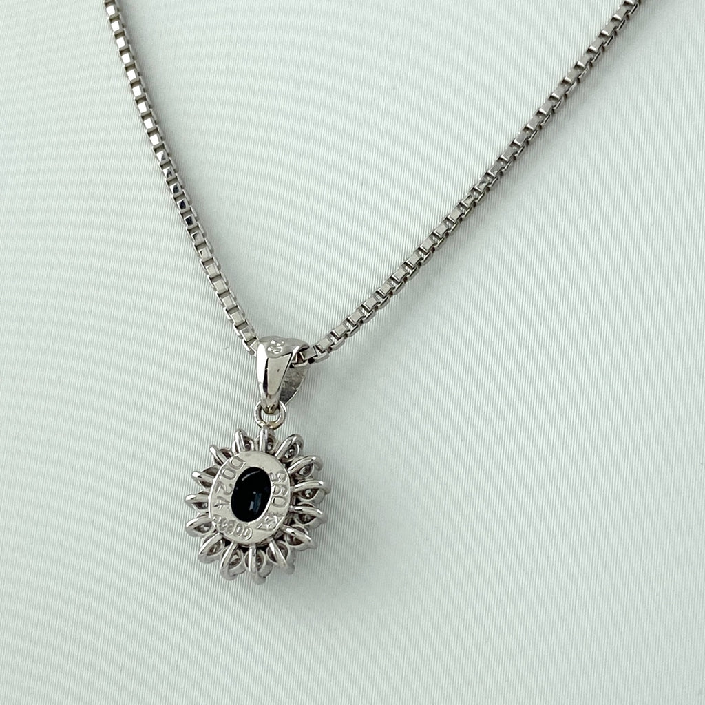 【在庫一掃】 サファイア デザインネックレス プラチナ ペンダント メレダイヤ ネックレス Pt900 Pt850 サファイア レディース 【中古】 nbjwl