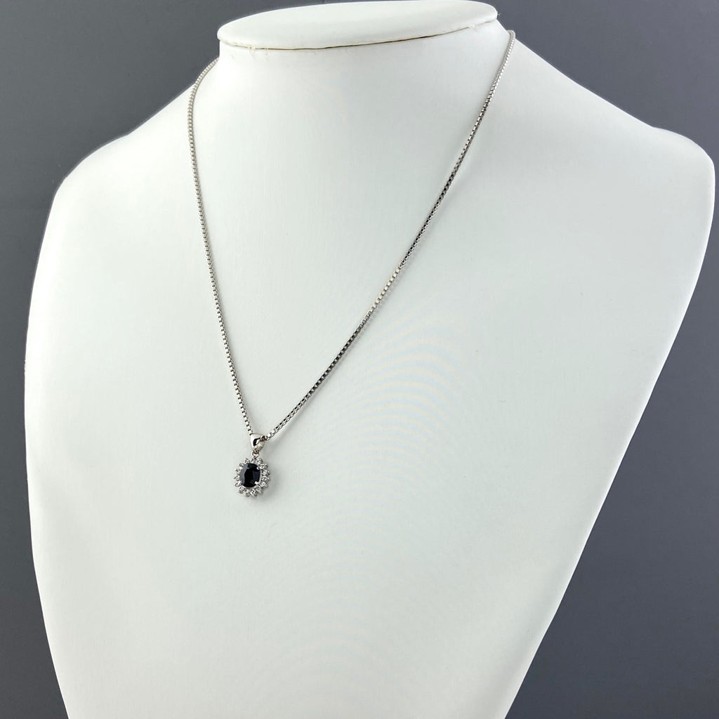 【在庫一掃】 サファイア デザインネックレス プラチナ ペンダント メレダイヤ ネックレス Pt900 Pt850 サファイア レディース 【中古】 nbjwl
