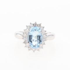 アクアマリン デザインリング プラチナ 指輪 メレダイヤ リング 11.5号 Pt850 アクアマリン ダイヤモンド レディース 【中古】nbjwl