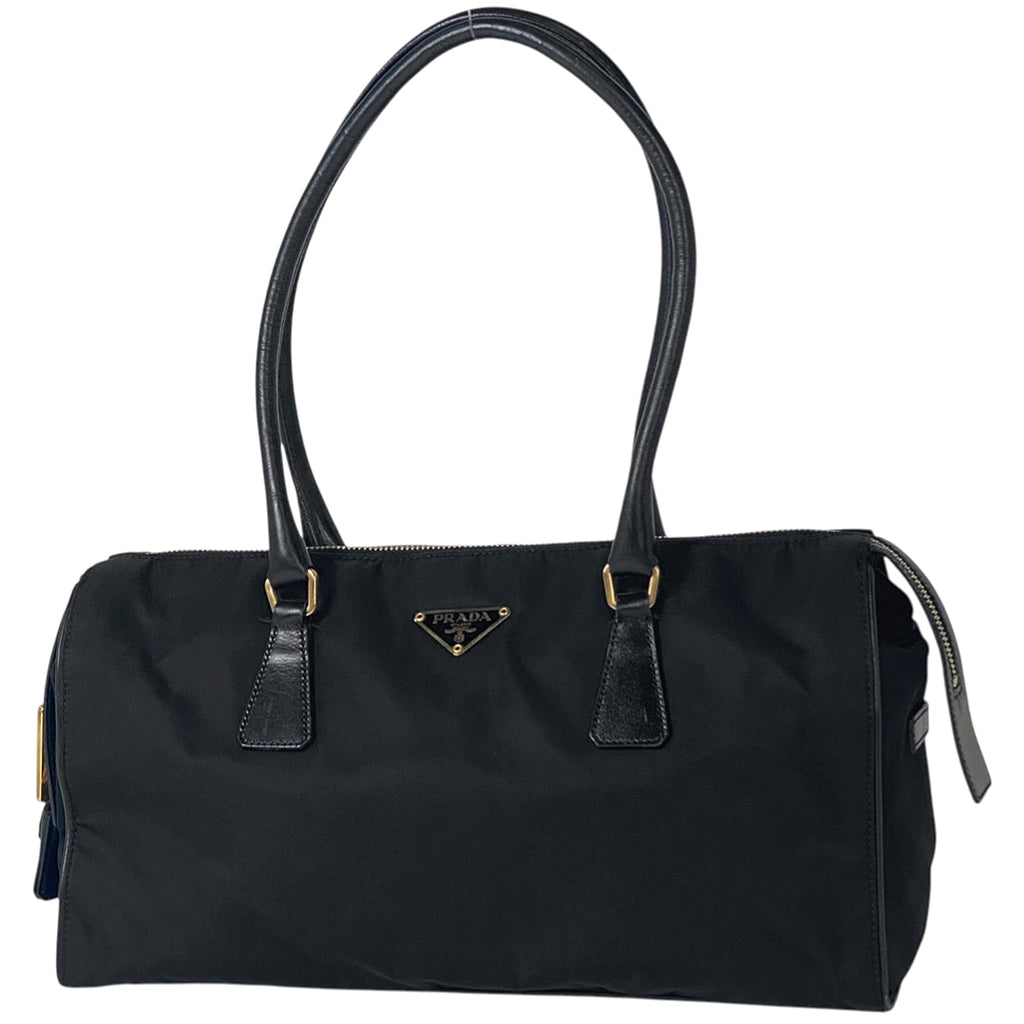 プラダ ロゴプレート ショルダーバッグ ハンドバッグ トートバッグ ナイロン ブラック レディース 【中古】brbag