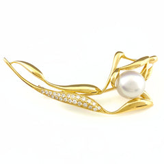 パール デザインブローチ YG イエローゴールド メレダイヤ ブローチ K18 ダイヤモンド レディース 【中古】nbjwl