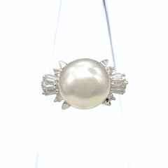 タサキ パール デザインリング プラチナ 指輪 メレダイヤ 真珠 リング 8号 Pt900 パール ダイヤモンド レディース 【中古】brjwl