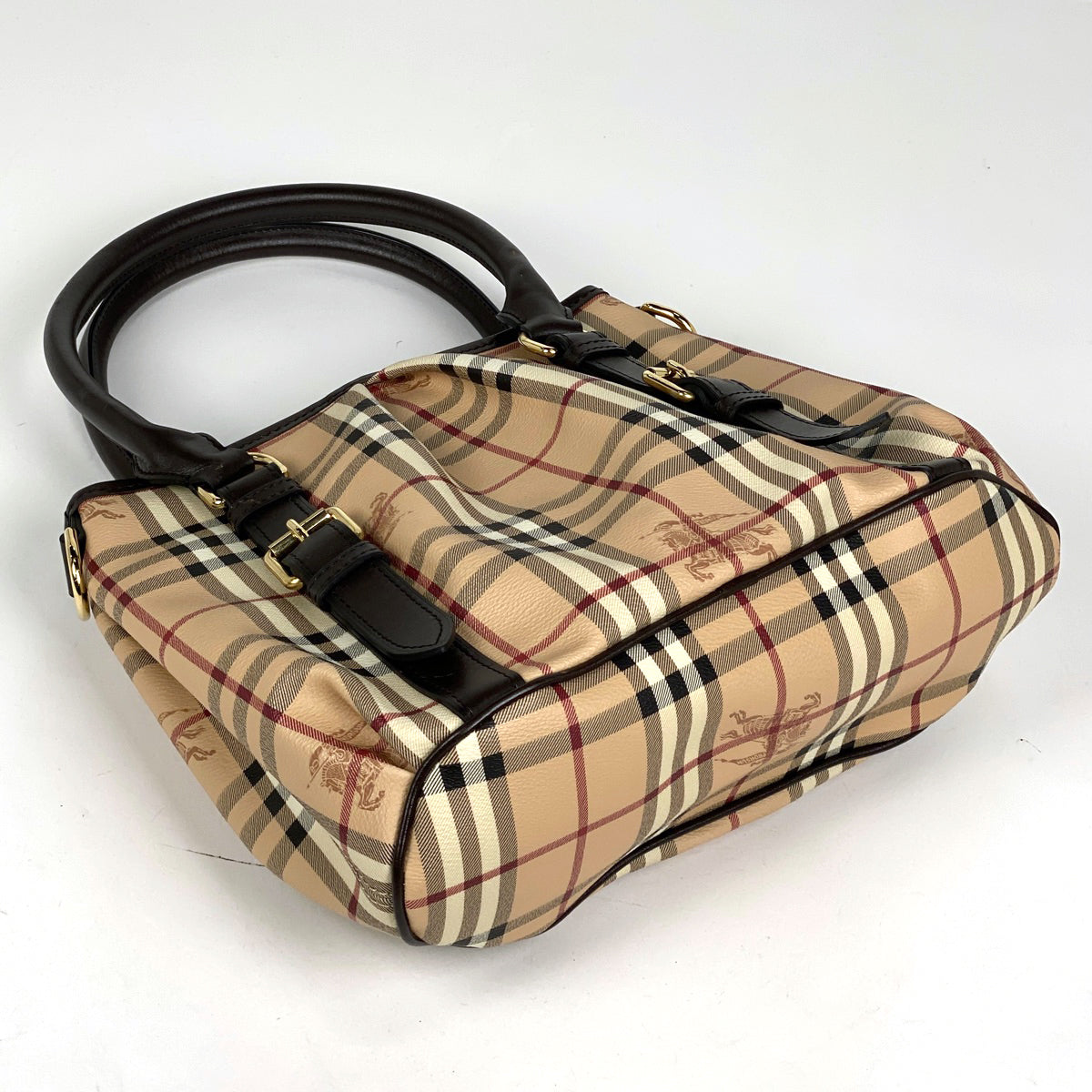 バーバリー ハンドバッグ キャンバス レザー チェック柄 ブラウン BURBERRY バーバリー トートバッグ チェック×ブラウン