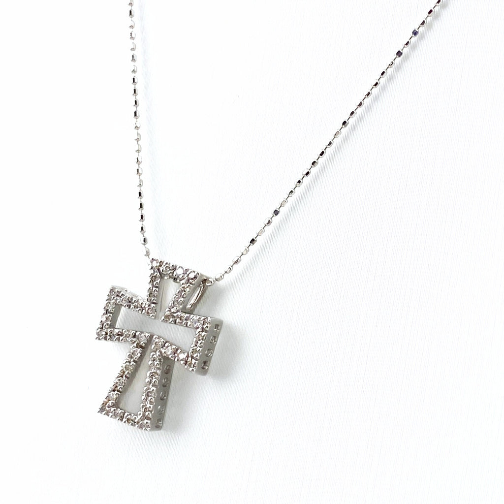 K18 WG クロス ダイヤモンド ネックレス 0.20CT レディース 中古 nbjwl