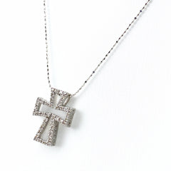 K18 WG クロス ダイヤモンド ネックレス 0.20CT レディース 中古 nbjwl