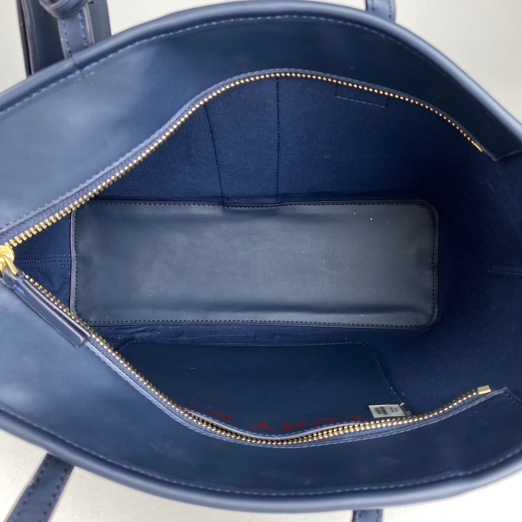 トリーバーチ ロゴ トートバッグ 2WAY ハンドバッグ ショルダーバッグ トートバッグ コーティングキャンバス ネイビー レディース 【中古】 brbag