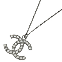 【在庫一掃】 シャネル ココマーク ラインストーン ネックレス CCマーク ネックレス シルバーメッキ シルバー レディース 【中古】 bracc