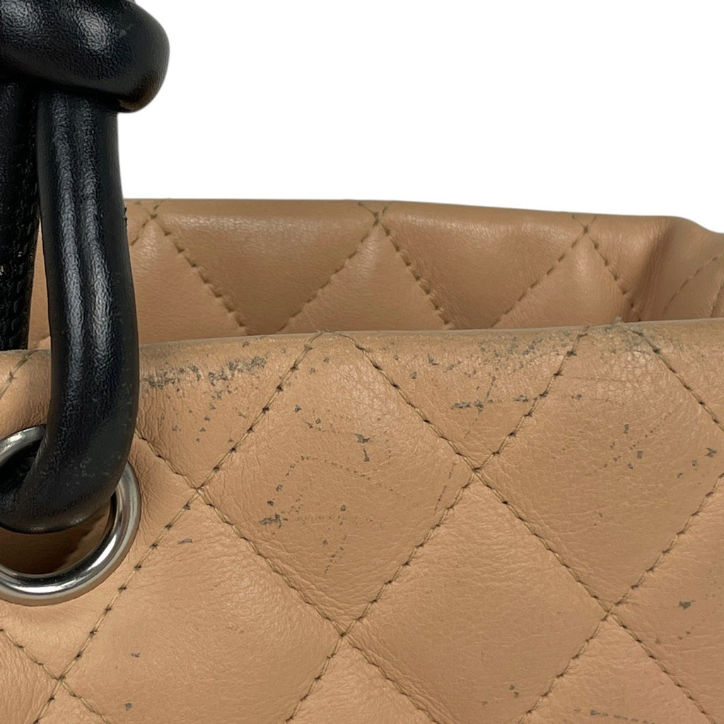 【最終値引き】 シャネル カンボンライン ラージ トートバッグ ココマーク ショルダーバッグ トートバッグ レザー ベージュ ブラック A25169 レディース 【中古】