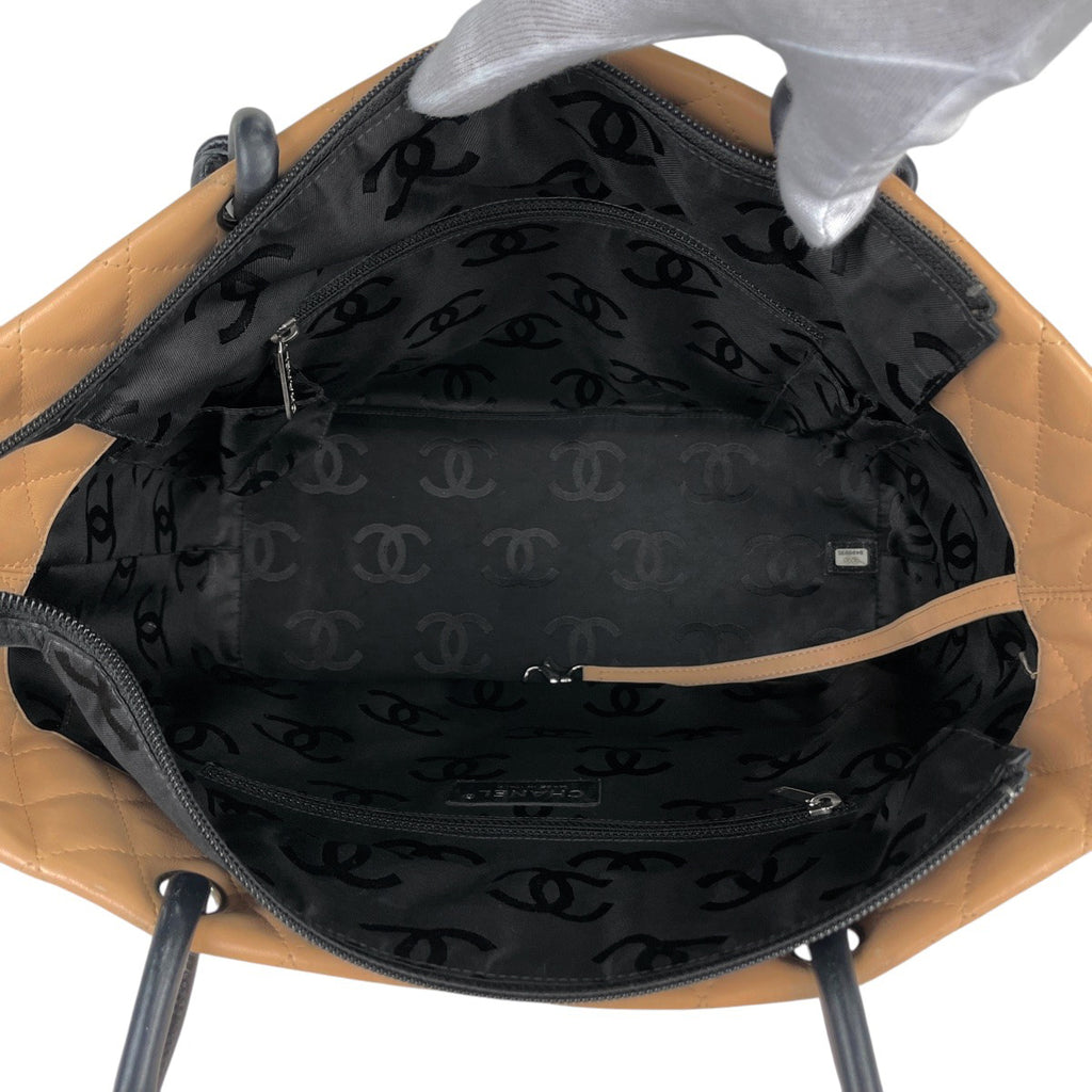 シャネル カンボンライン ラージ トートバッグ ココマーク ショルダーバッグ トートバッグ レザー ベージュ ブラック A25169 レディース 【中古】