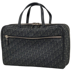 クリスチャンディオール トロッター柄 ポーチ ハンドバッグ メイク コスメ 化粧ポーチ キャンバス ブラック レディース 【中古】