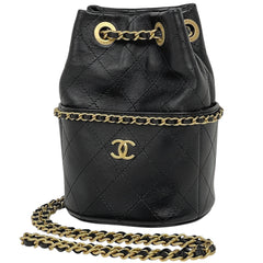 シャネル ショルダーバッグ マトラッセ 巾着型 レザー ブラック レディース 中古 brbag