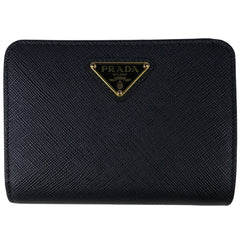 【在庫一掃】 プラダ ロゴプレート 二つ折り財布 小銭入れ 札入れ 二つ折り財布 サフィアーノレザー ネロ(ブラック) 1ML018 レディース 【中古】brbag