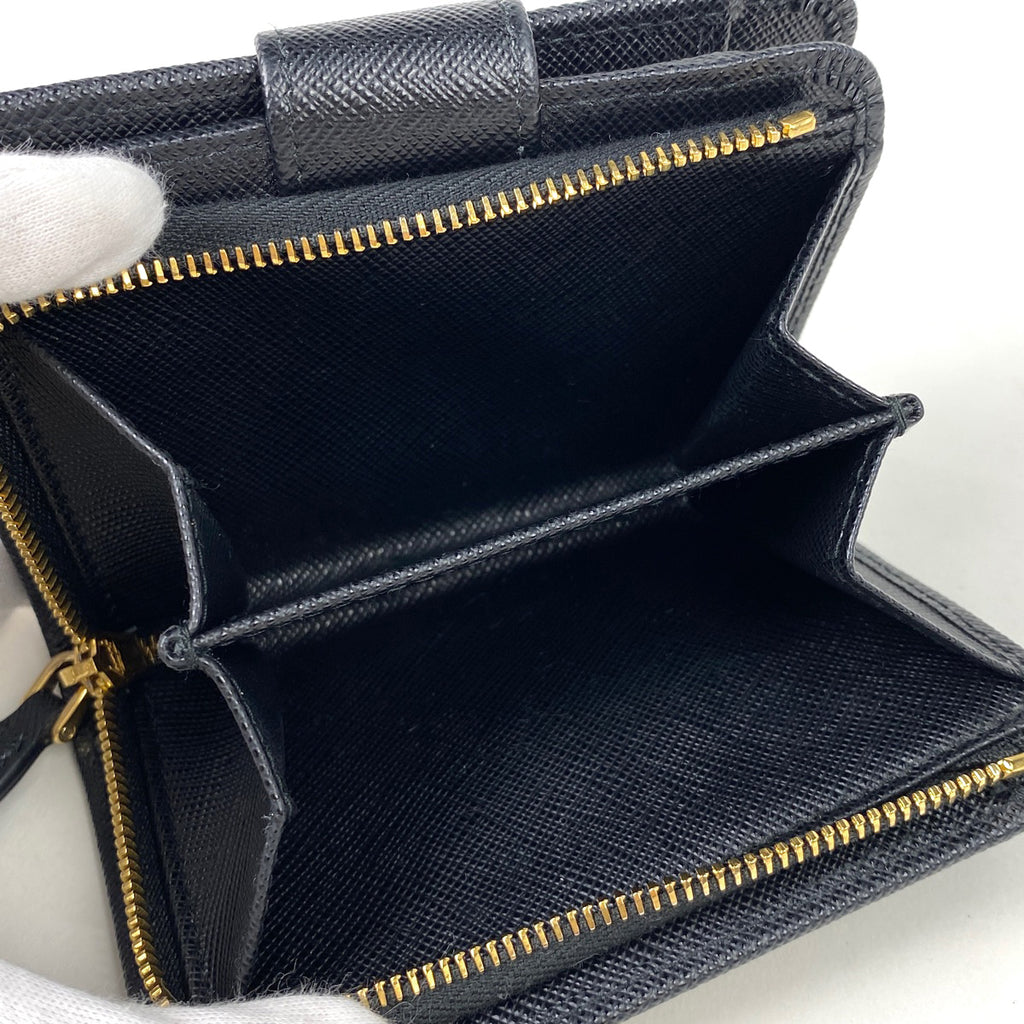 プラダ ロゴプレート 二つ折り財布 小銭入れ 札入れ 二つ折り財布 サフィアーノレザー ネロ(ブラック) 1ML018 レディース 【中古】brbag