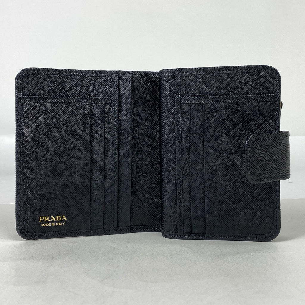 プラダ ロゴプレート 二つ折り財布 小銭入れ 札入れ 二つ折り財布 サフィアーノレザー ネロ(ブラック) 1ML018 レディース 【中古】brbag