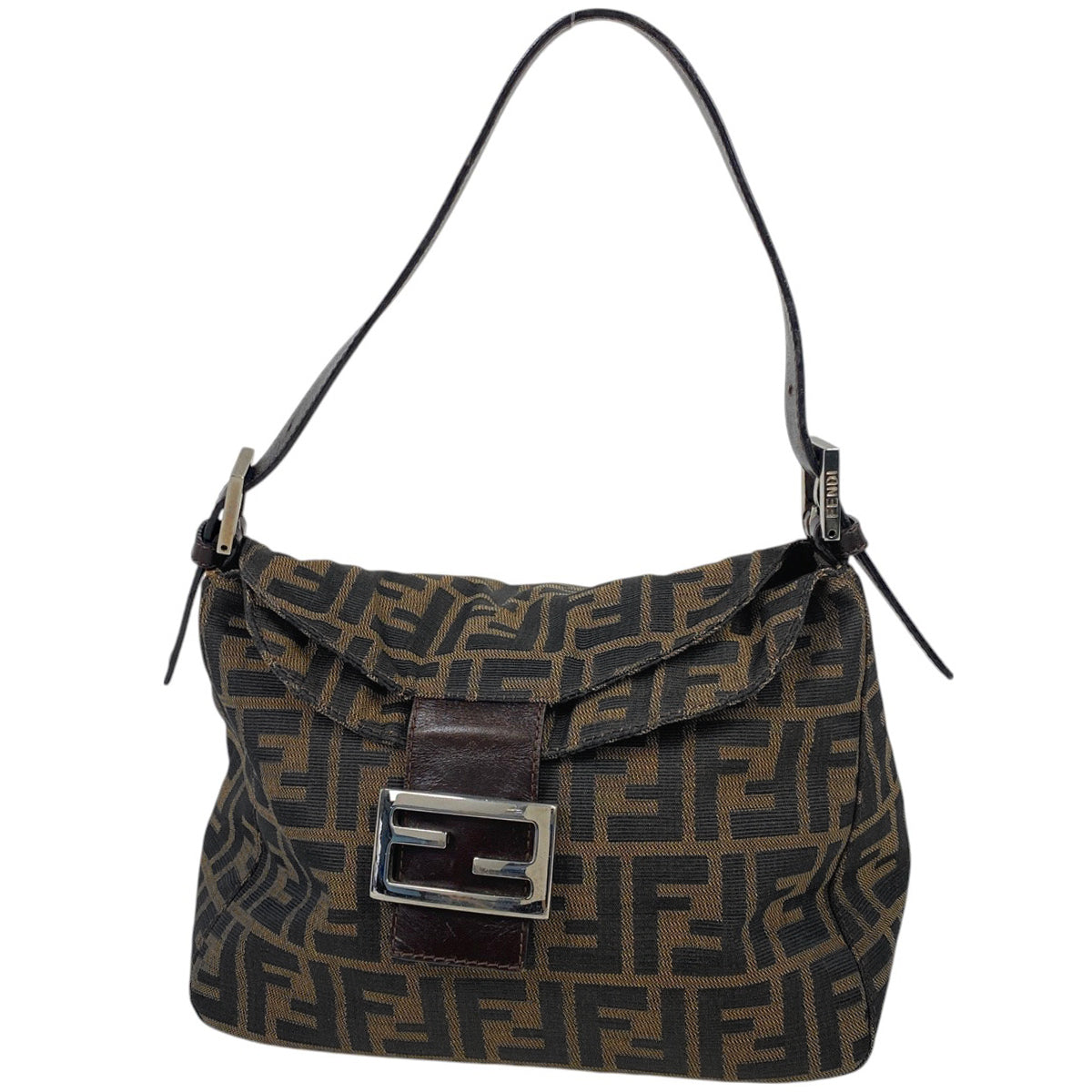FENDI フェンディ ロゴ レザー×ナイロン メッシュ A4 スクエア