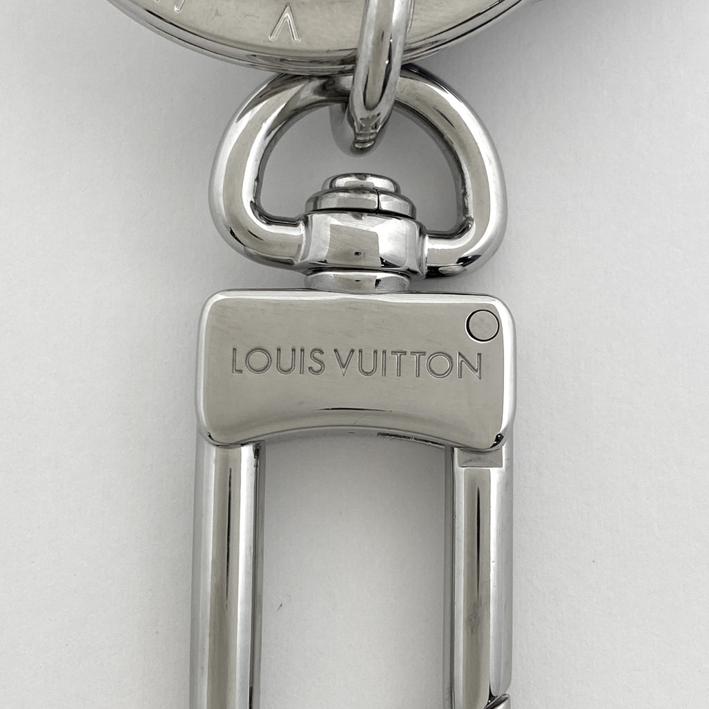 ルイ・ヴィトン ポルト クレ LV パデッド サークル キーリング バッグチャーム キーホルダー シルバーメッキ レザー シルバー ブルー M00744 メンズ 【中古】 ラッピング可