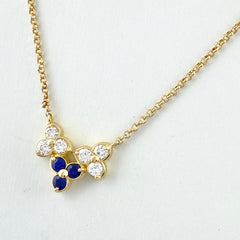 【在庫一掃】 フラワーモチーフ デザインネックレス YG イエローゴールド ペンダント メレダイヤ 花 ネックレス K18 サファイア ダイヤモンド レディース 【中古】nbjwl